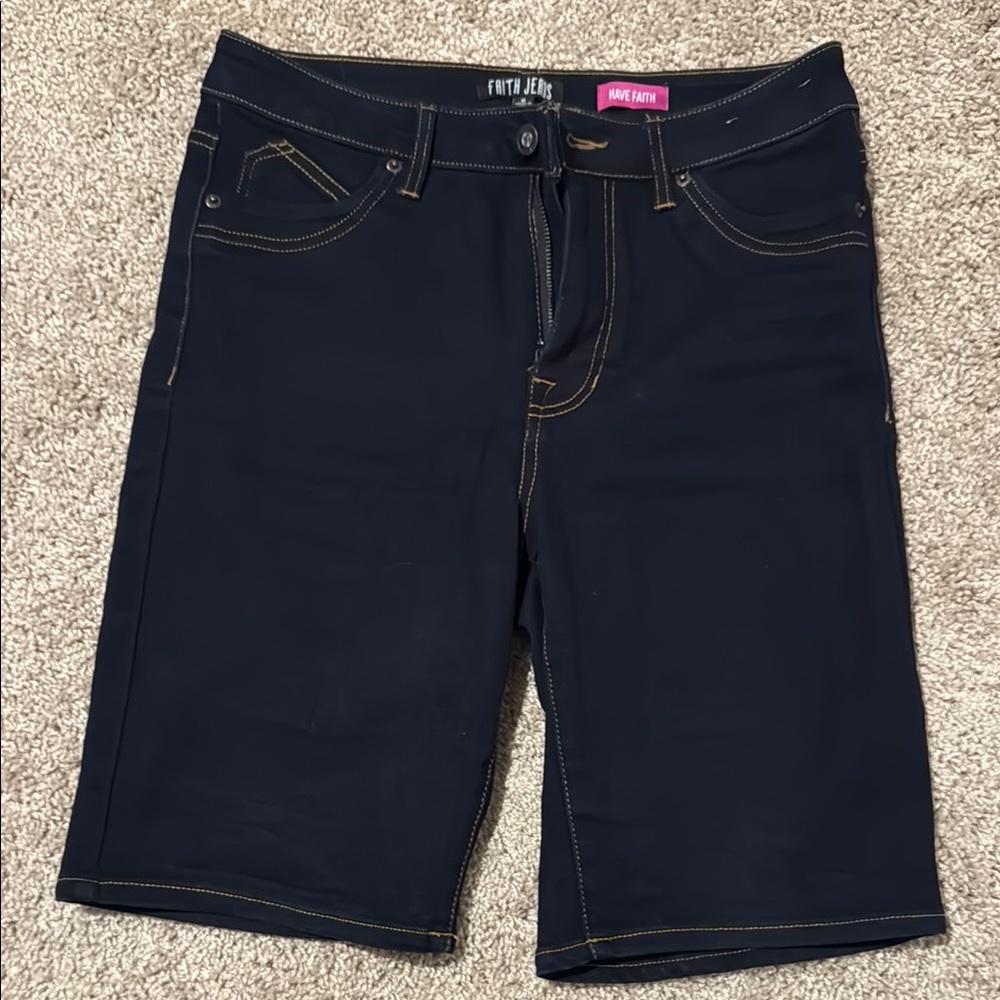 True Faith Black Denim Shorts
